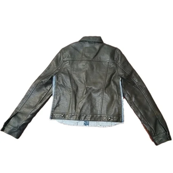 Blank NYC Black Faux Leather Jacket Blue Denim Womens Fashion Fall Size XS #316C - Picture 3 of 9